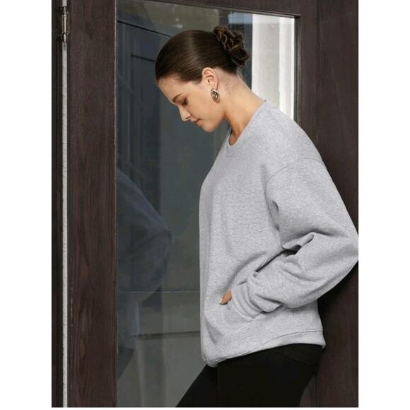 PUMIEY Women's Oversized Sweatshirts Fleece Crew Neck Pockets Long Sz Medium Gra - Picture 6 of 7